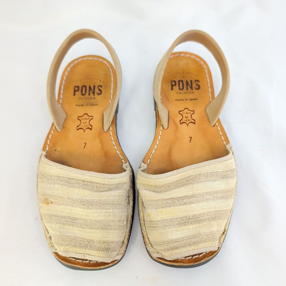 Pons Avarca Menorca Sandals Womens Size 7 EUR 37 Beige Striped Leather Spain